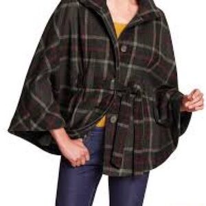 Banana Republic Black and Brown Plaid High Neck Cape